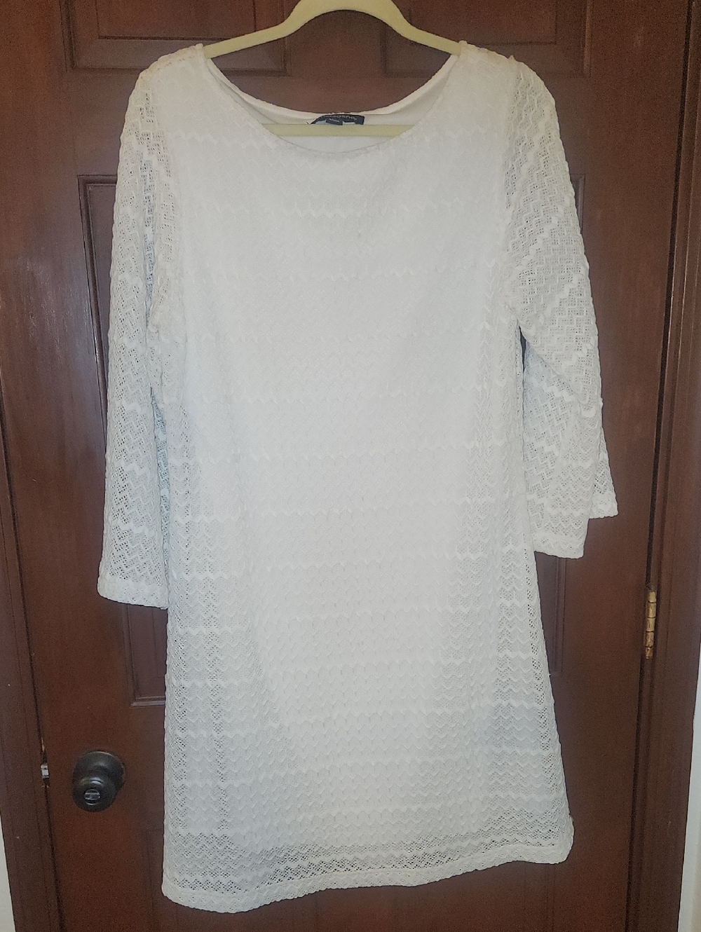 Sharagano White Lace Long Sleeve Shift Dress